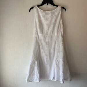 White Eyelet Classic Occasion Sundress Sz14 Chaps Cotton Blend‎ Sleeveless
